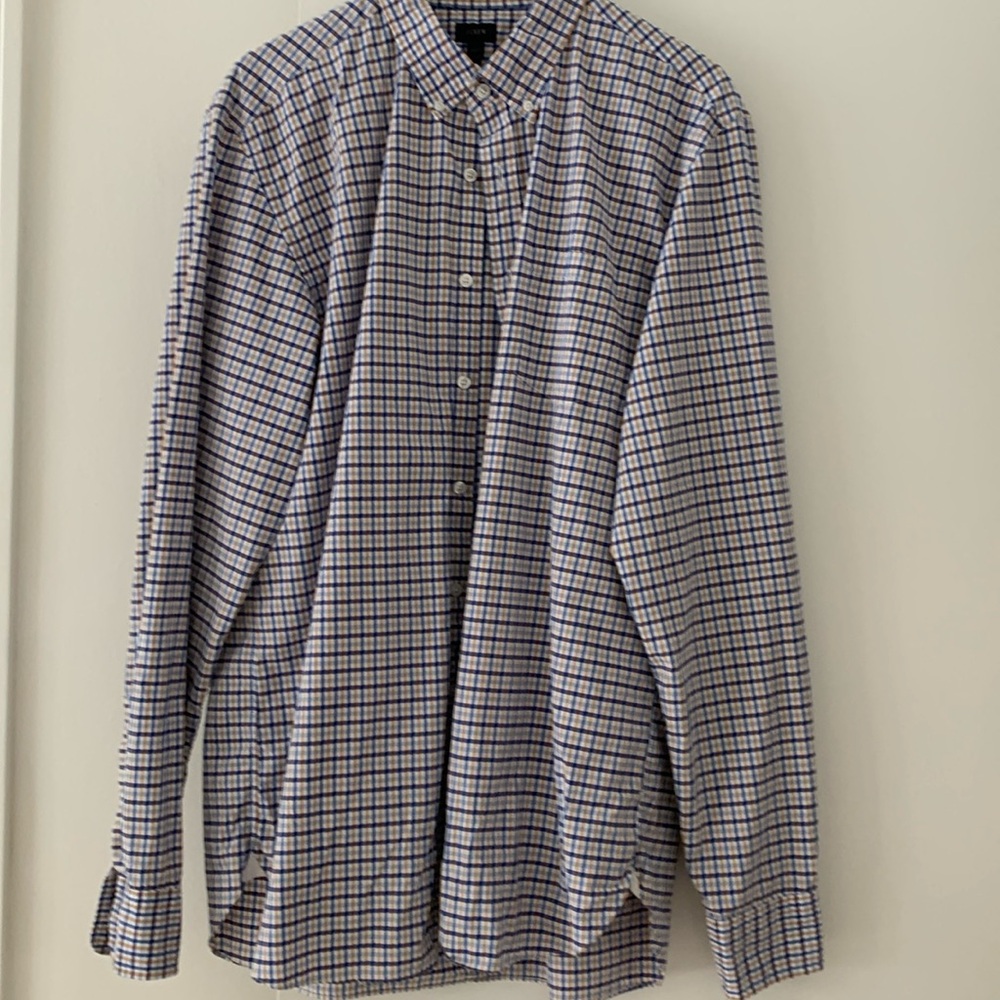 Jcrew checked Oxford, blue, gold check, pristine condition, XL tall.